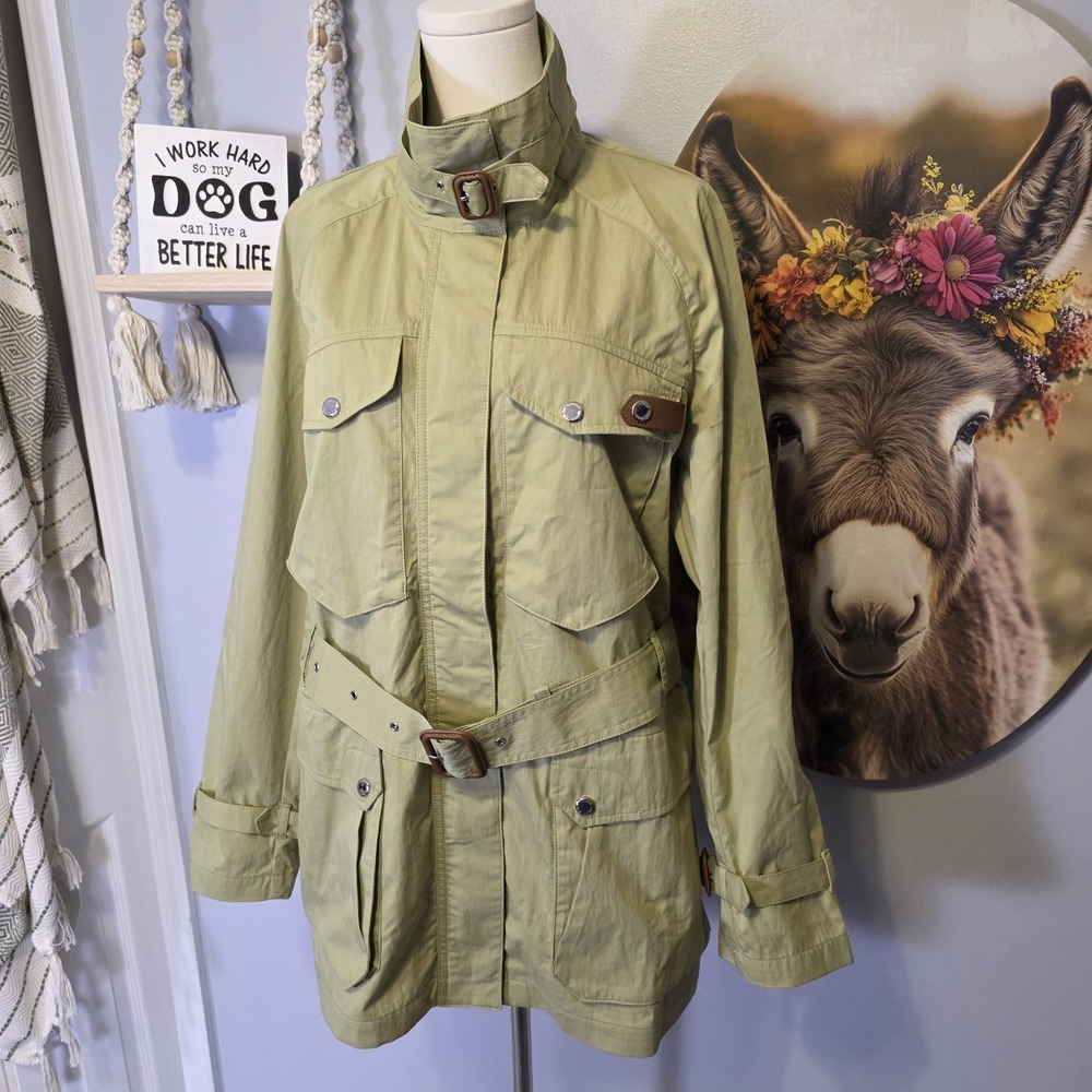 Lauren Ralph Lauren Belted Field Jacket Size S Safari Light Green‎ Cotton Blend
